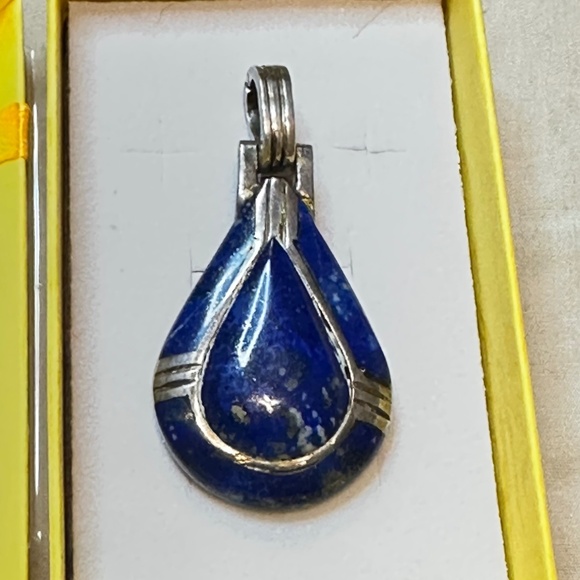 950 Mexican Sterling Silver. Lapis lazuli pendant enhancer bail. Genuine stone. - Picture 1 of 15